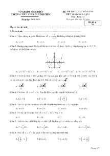 Đề thi KSCL các môn thi THPT Quốc Gia lần 1 môn Toán 12 năm học 2018-2019 - Mã đề 789 - Trường THPT Chuyên Vĩnh Phúc (Có đáp án)