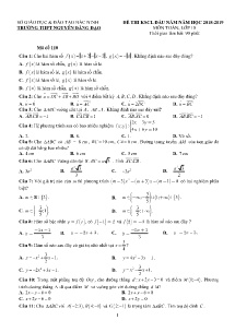 Đề thi KSCL đầu năm môn Toán Lớp 10 năm học 2018-2019 - Trường THPT Nguyễn Đăng Đạo (Có đáp án)