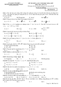 Đề thi KSCL lần 1 năm học 2018-2019 môn Toán Lớp 10 - Mã đề 132 - Trường THPT Trần Hưng Đạo (Có đáp án)