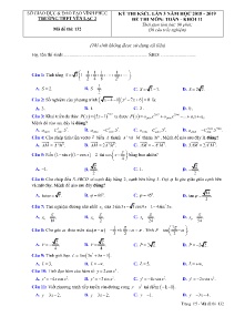Đề thi KSCL lần 3 năm học 2018-2019 môn Toán Khối 11 - Mã đề 132 - Trường THPT Yên Lạc 2 (Có đáp án)