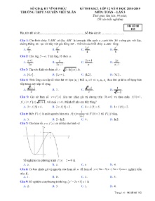 Đề thi KSCL lần 3 năm học 2018-2019 môn Toán Lớp 12 - Mã đề 102 - Trường THPT Nguyễn Viết Xuân