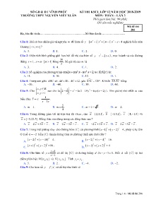 Đề thi KSCL lần 3 năm học 2018-2019 môn Toán Lớp 12 - Mã đề 206 - Trường THPT Nguyễn Viết Xuân