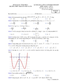 Đề thi KSCL lần 3 năm học 2018-2019 môn Toán Lớp 12 - Mã đề 208 - Trường THPT Nguyễn Viết Xuân