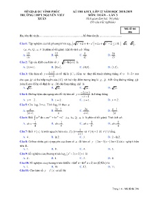 Đề thi KSCL lần 3 năm học 2018-2019 môn Toán Lớp 12 - Mã đề 306 - Trường THPT Nguyễn Viết Xuân