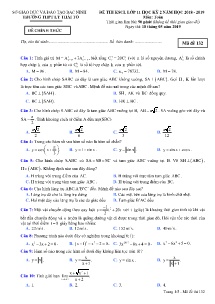 Đề thi KSCL Lớp 11 Học kỳ 2 năm học 2018-2019 môn Toán - Mã đề 132 - Trường THPT Lý Thái Tổ (Có đáp án)
