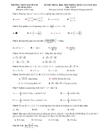 Đề thi minh họa THPT Quốc Gia năm 2019 môn Toán - Trường THPT Nguyễn Du (Có đáp án)