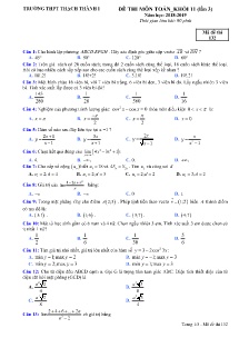 Đề thi môn Toán Khối 11 lần 3 năm học 2018-2019 - Mã đề 132 - Trường THPT Thạch Thành I (Có đáp án)