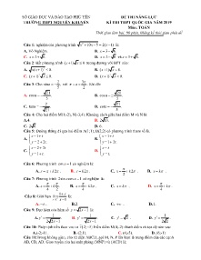 Đề thi năng lực kì thi THPT Quốc Gia năm 2019 môn Toán - Trường THPT Nguyễn Khuyến (Có đáp án)