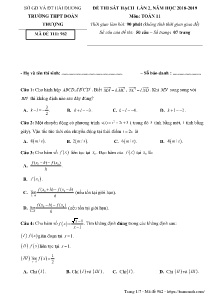 Đề thi sát hạch lần 2 năm học 2018 - 2019 môn Toán Lớp 11 - Mã đề 962 - Trường THPT Đoàn Thượng (Có đáp án)