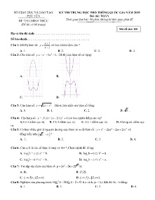 Đề thi THPT Quốc Gia năm 2019 môn Toán - Mã đề 101 - Sở GD&ĐT Phú Yên (Có đáp án)