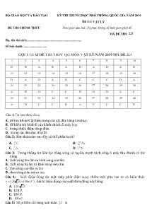 Đề thi THPT Quốc Gia năm 2019 môn Vật Lý - Mã đề 223 - Bộ GD&ĐT (Có đáp án)