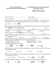 Đề thi THPT Quốc Gia năm học 2018-2019 môn Vật Lý - Trường THPT Nguyễn Thái Bình (Có đáp án)