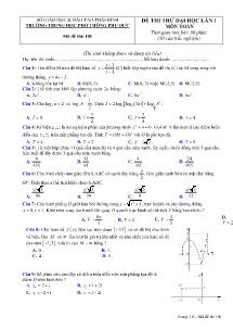 Đề thi thử Đại học lần 1 môn Toán - Mã đề 101 - Trường THPT Phụ Dực