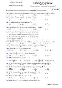Đề thi thử kì thi THPT Quốc Gia lần thứ 1 năm 2018-2019 môn Toán - Mã đề 013 - Sở GD&ĐT Ninh Bình
