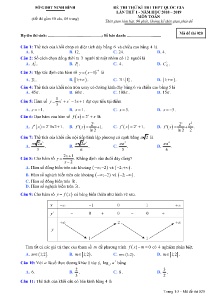 Đề thi thử kì thi THPT Quốc Gia lần thứ 1 năm 2018-2019 môn Toán - Mã đề 020 - Sở GD&ĐT Ninh Bình