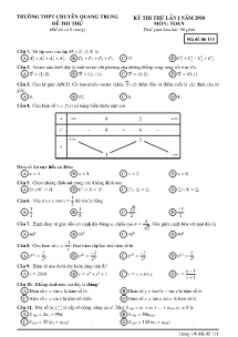 Đề thi thử lần 1 năm 2018 môn Toán - Mã đề 111 - Trường THPT Chuyên Quang Trung (Có đáp án)