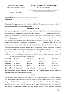 Đề thi thử lần 1 THPT Quốc Gia năm 2019 môn Tiếng Anh - Trường THPT Thái Phiên (Có đáp án)