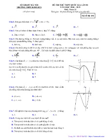 Đề thi thử THPT Quốc Gia lần 01 năm học 2018-2019 môn Toán Lớp 12 - Mã đề 601 - Trường THPT Kim Liên (Có đáp án)