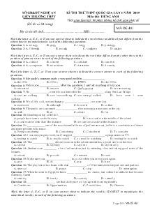 Đề thi thử THPT Quốc Gia lần 1 năm 2019 môn Tiếng Anh - Mã đề 401 - Liên Trường THPT - Nghệ An (Có đáp án)