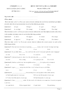 Đề thi thử THPT Quốc Gia lần 1 năm 2019 môn Tiếng Anh - Trường THPT Chuyên Hùng Vương (Có đáp án)