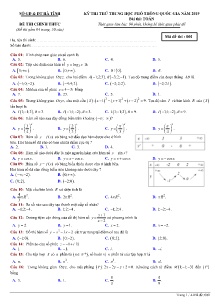 Đề thi thử THPT Quốc Gia lần 1 năm 2019 môn Toán - Mã đề 001- Sở GD&ĐT Hà Tĩnh (Có đáp án)