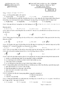 Đề thi thử THPT Quốc Gia lần 1 năm 2019 môn Vật Lí - Mã đề 132 - Trường THPT Chuyên - Đại Học Vinh (Có đáp án)