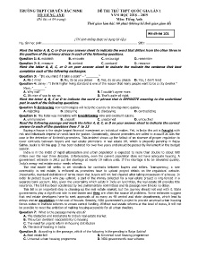 Đề thi thử THPT Quốc Gia lần 1 năm học 2018-2019 môn Tiếng Anh - Mã đề 101 - Trường THPT Chuyên Bắc Ninh (Có đáp án)