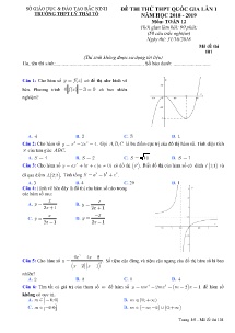 Đề thi thử THPT Quốc Gia lần 1 năm học 2018-2019 môn Toán Lớp 12 - Mã đề 101 - Trường THPT Lý Thái Tổ (Có đáp án)