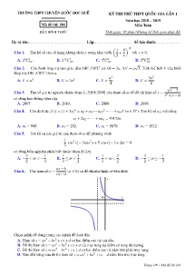 Đề thi thử THPT Quốc Gia lần 1 năm học 2018-2019 môn Toán - Mã đề 101 - Trường THPT Chuyên Quốc Học Huế(Có đáp án)