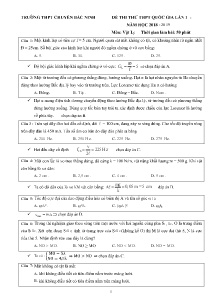 Đề thi thử THPT Quốc Gia lần 1 năm học 2018-2019 môn Vật Lý - Trường THPT Chuyên Bắc Ninh (Có đáp án)