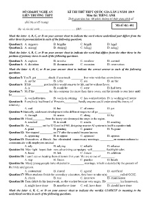 Đề thi thử THPT Quốc Gia lần 2 năm 2019 môn Tiếng Anh - Mã đề 401 - Liên Trường THPT - Nghệ An (Có đáp án)