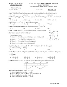 Đề thi thử THPT Quốc Gia lần 2 năm 2019 môn Toán Học - Mã đề 117 - Liên Trường THPT Nghệ An