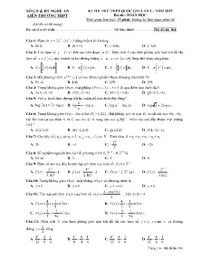 Đề thi thử THPT Quốc Gia lần 2 năm 2019 môn Toán Học - Mã đề 104 - Liên Trường THPT Nghệ An