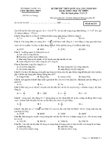 Đề thi thử THPT Quốc Gia lần 2 năm 2019 môn Vật Lý - Mã đề 213 - Liên Trường THPT Nghệ An
