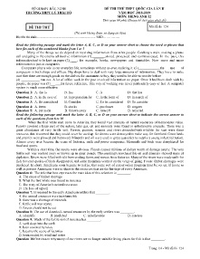 Đề thi thử THPT Quốc Gia lần 2 năm học 2018-2019 môn Tiếng Anh Lớp 12 - Mã đề 124 - Trường THPT Lý Thái Tổ
