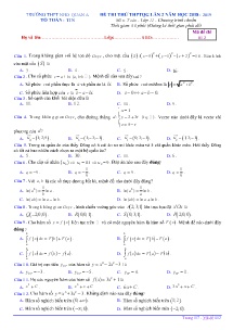 Đề thi thử THPT Quốc Gia lần 2 năm học 2018-2019 môn Toán Lớp 12 - Mã đề 012 - Trường THPT Nho Quan A (Có đáp án)