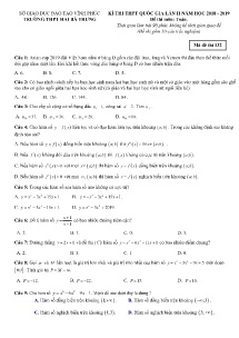 Đề thi thử THPT Quốc Gia lần 2 năm học 2018-2019 môn Toán - Mã đề 132 - Trường THPT Hai Bà Trưng (Có đáp án)