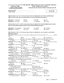 Đề thi thử THPT Quốc Gia Lần II năm học 2018-2019 môn Tiếng Anh Lớp 12 - Mã đề 003 - Trường THPT Lương Ngọc Quyến