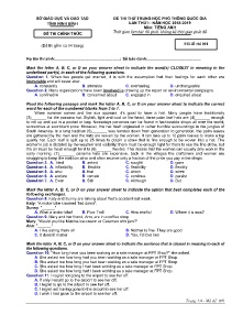Đề thi thử THPT Quốc Gia lần thứ I năm học 2018-2019 môn Tiếng Anh - Mã đề 001 - Sở GD & ĐT Ninh Bình