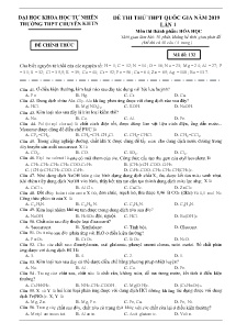 Đề thi thử THPT Quốc Gia năm 2019 lần 1 môn Hóa Học - Mã đề 132 - Trường THPT Chuyên KHTN (Có đáp án)