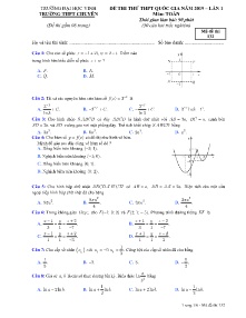 Đề thi thử THPT Quốc Gia năm 2019 lần 1 môn Toán - Mã đề 132 - Trường THPT Chuyên Đại Học Vinh (Có đáp án)