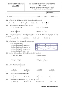 Đề thi thử THPT Quốc Gia năm 2019 lần 1 môn Toán - Trường THPT Chuyên Lê Khiết (Có đáp án)