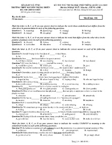 Đề thi thử THPT Quốc Gia năm 2019 môn Tiếng Anh - Mã đề 001 Trường THPT Nguyễn Trung Thiên (Có đáp án)