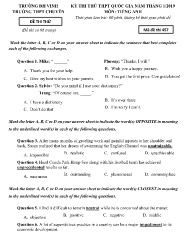 Đề thi thử THPT Quốc Gia năm 2019 môn Tiếng Anh - Mã đề 457 - Trường THPT Chuyên - Đại Học Vinh (Có đáp án)