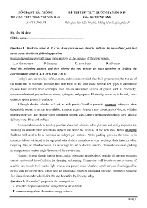 Đề thi thử THPT Quốc Gia năm 2019 môn Tiếng Anh - Trường THPT Trần Nguyên Hãn (Có đáp án)