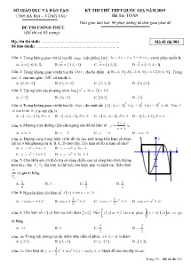 Đề thi thử THPT Quốc Gia năm 2019 môn Toán - Mã đề 001 - Sở GD&ĐT Bà Rịa Vũng Tàu (Có đáp án)