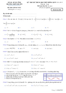 Đề thi thử THPT Quốc Gia năm 2019 môn Toán - Mã đề 001 - Trường THPT Chuyên Hà Tĩnh (Có đáp án)