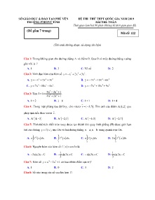 Đề thi thử THPT Quốc Gia năm 2019 môn Toán - Mã đề 122 - Trường PTDTNT Tỉnh Phú Yên (Có lời giải)