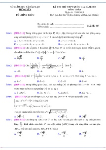Đề thi thử THPT Quốc Gia năm 2019 môn Toán - Mã đề 617 - Sở GD&ĐT Hưng Yên (Có đáp án)