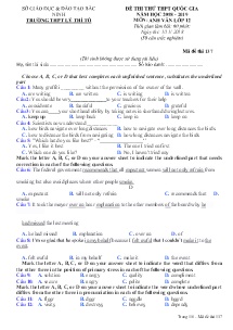 Đề thi thử THPT Quốc Gia năm học 2018-2019 môn Anh Văn Lớp 12 - Mã đề 137 - Trường THPT Lý Thí Tổ (Có đáp án)